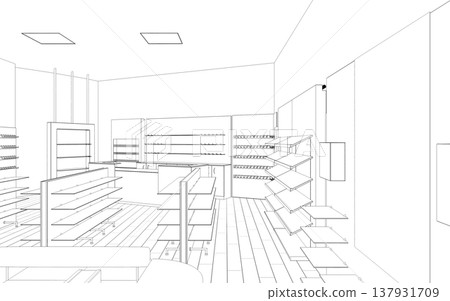 shopping mall, contour visualization, 3D illustration, sketch, outline shopping mall, contour visualization, 3D illustration, sketch, outline 137931709
