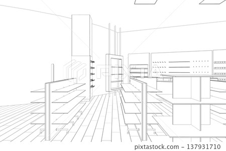 shopping mall, contour visualization, 3D illustration, sketch, outline shopping mall, contour visualization, 3D illustration, sketch, outline 137931710