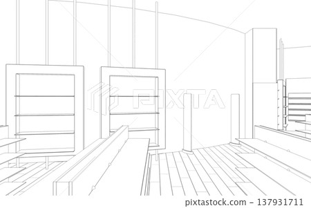 shopping mall, contour visualization, 3D illustration, sketch, outline shopping mall, contour visualization, 3D illustration, sketch, outline 137931711