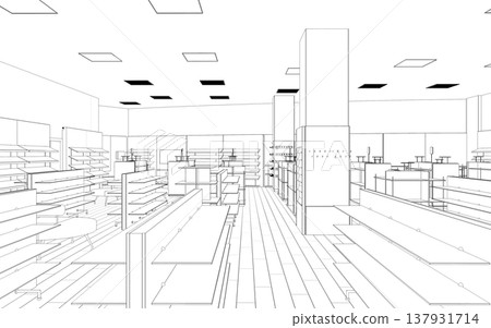 shopping mall, contour visualization, 3D illustration, sketch, outline shopping mall, contour visualization, 3D illustration, sketch, outline 137931714