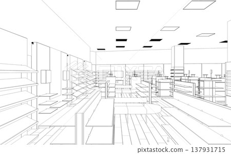shopping mall, contour visualization, 3D illustration, sketch, outline shopping mall, contour visualization, 3D illustration, sketch, outline 137931715