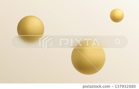 Glassmorphism search bar with gold spheres on beige background for web interface design Glassmorphism search bar with gold spheres on beige background for web interface design 137932880