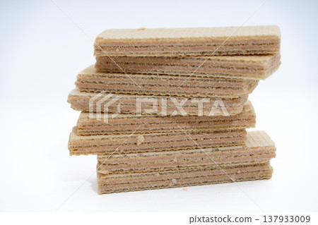 Wafer biscuits stacking, sweet snack food Wafer biscuits stacking, sweet snack food 137933009