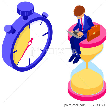 time management with business man and hourglass time management with business man and hourglass 137933121
