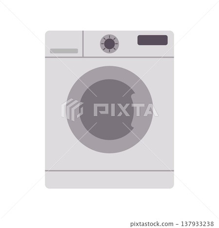 Modern front-loading washing machine. A household appliance icon in neutral tones, suitable for laundry, home decor, lifestyle, and cleaning concepts. Vector illustration. Modern front-loading washing machine. A household appliance icon in neutral tones, suitable for laundry, home decor, lifestyle, and cleaning concepts. Vector illustration. 137933238
