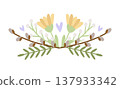 Spring Easter composition with flowers and willow twigs. Vector illustration 137933342