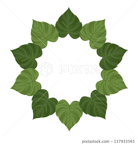 Large Fiddle Leaf Fig foliage in a round vector wreath frame for strong branding and decor Large Fiddle Leaf Fig foliage in a round vector wreath frame for strong branding and decor 137933565