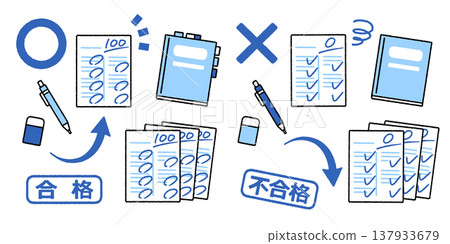 Test/Exam Pass/Fail Illustration Set | Easy-to-Use Single Color/Simple Colors 137933679