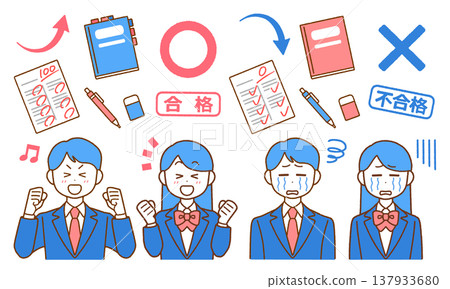 一套用於考試及考試通過/未通過結果的插圖 | 簡單易用的配色 一套用於考試及考試通過/未通過結果的插圖 | 簡單易用的配色 137933680