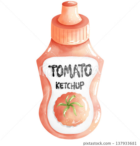 Hand-painted watercolor ketchup bottle. 137933681