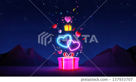 3D Neon Hearts Magical Birthday Surprise 137933707
