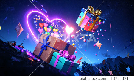 Colorful Balloons coming out of Neon Gift Box 137933711