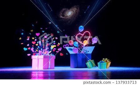 Mysterious Gift Opening in Starry Night Landscape Mysterious Gift Opening in Starry Night Landscape 137933713