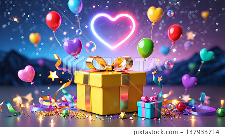 Love and Celebration Concept in 3D Sci-Fi Style Love and Celebration Concept in 3D Sci-Fi Style 137933714