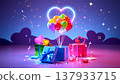 Galactic Background with Magical Gift and Heart Balloons Galactic Background with Magical Gift and Heart Balloons 137933715