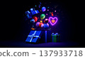Gift Box Opening with Colorful Balloons and Stars Gift Box Opening with Colorful Balloons and Stars 137933718
