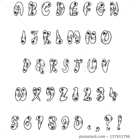 Wiggly worms grubs hand drawn typography font lettering ABC cartoon vector text 137933799