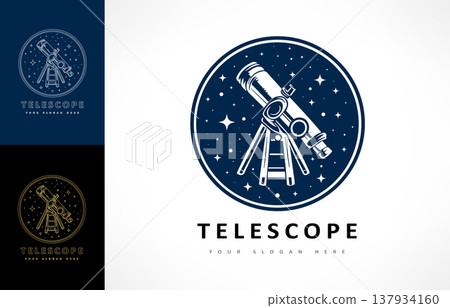 Telescope, night sky and stars logo vector. Astronomy design Telescope, night sky and stars logo vector. Astronomy design 137934160