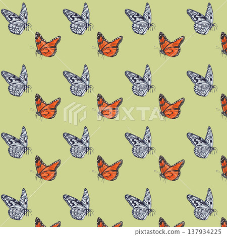 Seamless pattern with watercolor illustrated butterflies , botanical insects Seamless pattern with watercolor illustrated butterflies , botanical insects 137934225