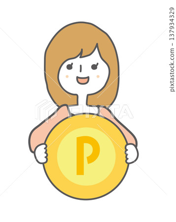A woman holding a points coin 137934329