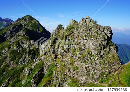 登山者途經鹿島槍山八方吉列托。 登山者途經鹿島槍山八方吉列托。 137934388