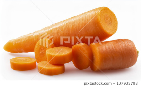 Carrots on a white background | Vegetables arranged in slices Carrots on a white background | Vegetables arranged in slices 137935798