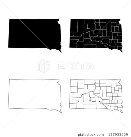 South Dakota State Outline and Solid Fill Map Set. 137935909
