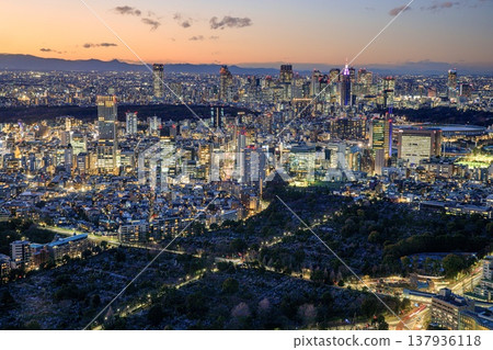 [Top 100 Night Views] Sunset view from Roppongi Hills Tokyo City View (towards Shinjuku) 137936118