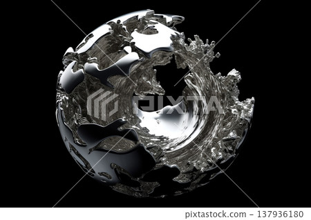 Silver object with tonal fractal debris pattern. Generative AI 137936180