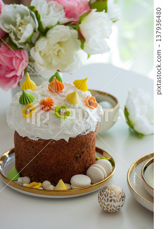 Traditional Easter Cake with Eggs. Festive Holiday Dessert Traditional Easter Cake with Eggs. Festive Holiday Dessert 137936480