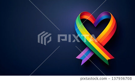 Colorful heart-shaped ribbon symbol on dark blue background 137936708