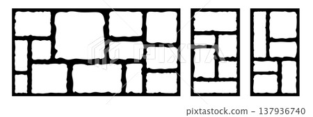 Organic irregular edge frame grid system, bento box style rectangle set. Abstract wavy shapes for modern layout, social media template, collage banner, textbox, sticker, fluid contemporary design. Organic irregular edge frame grid system, bento box style rectangle set. Abstract wavy shapes for modern layout, social media template, collage banner, textbox, sticker, fluid contemporary design. 137936740