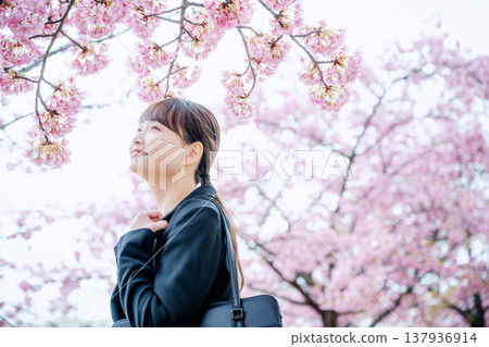 櫻花和一個年輕女子 櫻花和一個年輕女子 137936914