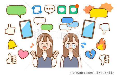 年輕女性與社群媒體圖示集 | 智慧型手機與網路問題 年輕女性與社群媒體圖示集 | 智慧型手機與網路問題 137937118