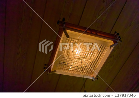 Japanese-style ceiling with square light fixtures Japanese-style ceiling with square light fixtures 137937340