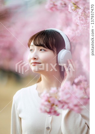 櫻花和一個年輕女子 櫻花和一個年輕女子 137937470
