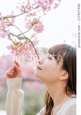櫻花和一個年輕女子 櫻花和一個年輕女子 137937488