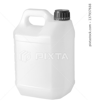 White plastic jerry can storing industrial chemical liquid 137937688