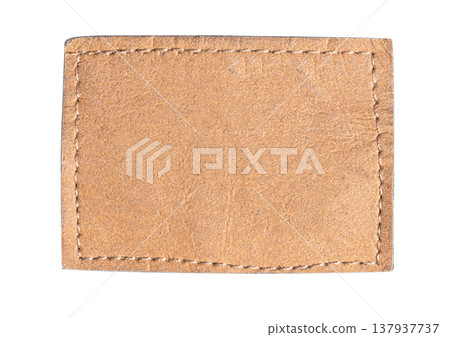 Blank vintage brown leather patch with stitching Blank vintage brown leather patch with stitching 137937737