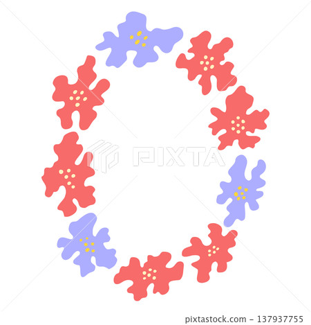 Floral frame vector illustration. Abstract pink and purple flower border isolated on white background. Playful modern botanical composition with copy space for card, invitation, poster in flat style 137937755