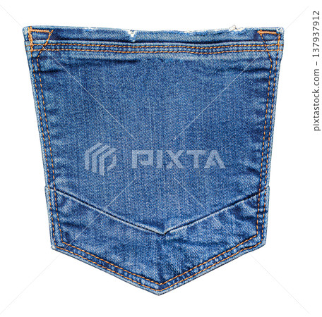 Blue denim jeans back pocket with stitching detail 137937912