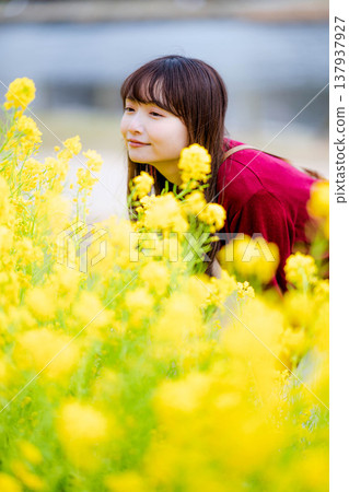 Rape flowers and young women 137937927