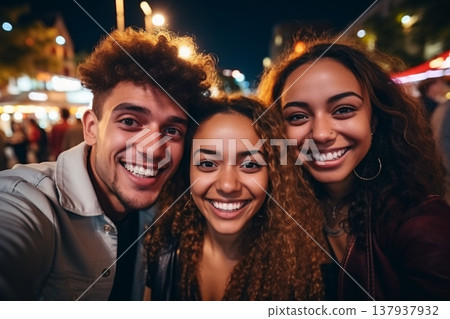 Group of multicultural friend spending time together. Generative AI Group of multicultural friend spending time together. Generative AI 137937932