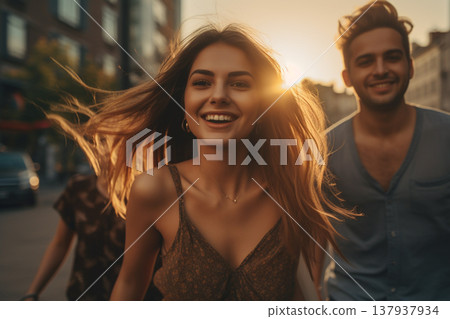 Group of multicultural friend spending time together. Generative AI Group of multicultural friend spending time together. Generative AI 137937934