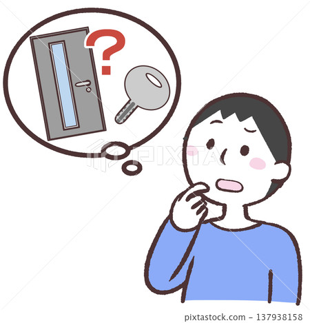 An illustration of a man worried about locking his doors. An illustration of a man worried about locking his doors. 137938158