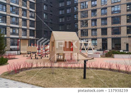 Contemporary residential outdoor space with play structures Contemporary residential outdoor space with play structures 137938239