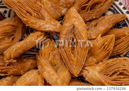 Crimean Tatar Baklava, a traditional pastry in bowl. Sweets food dessert Crimean Tatar Baklava, a traditional pastry in bowl. Sweets food dessert 137938286