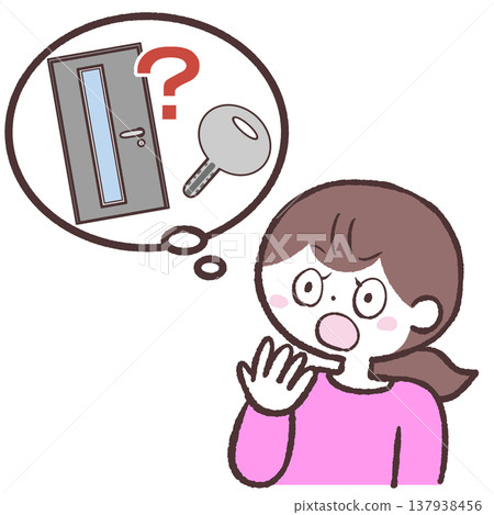 一幅描繪一位女士擔心鎖門的插圖。 137938456