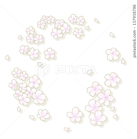 Hand-drawn style cherry blossom round frame with shadow 137938786