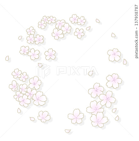 Hand-drawn style cherry blossom round frame with shadow Hand-drawn style cherry blossom round frame with shadow 137938787